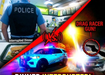 Police Getting Dinner Interrupted by Gun Wielding Drag Racer