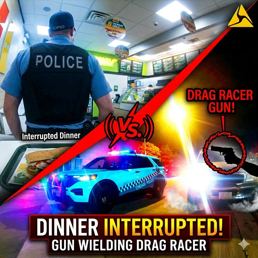 Police Getting Dinner Interrupted by Gun Wielding Drag Racer