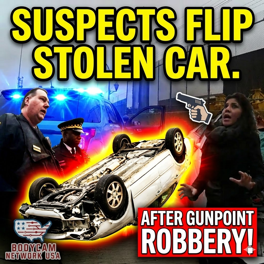 Suspects Flip Stolen Car After Robbing Man at Gunpoint