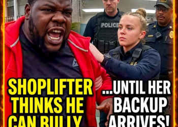 Shoplifter Thinks He Can Bully Young Female Cop, Until Her Backup Arrives