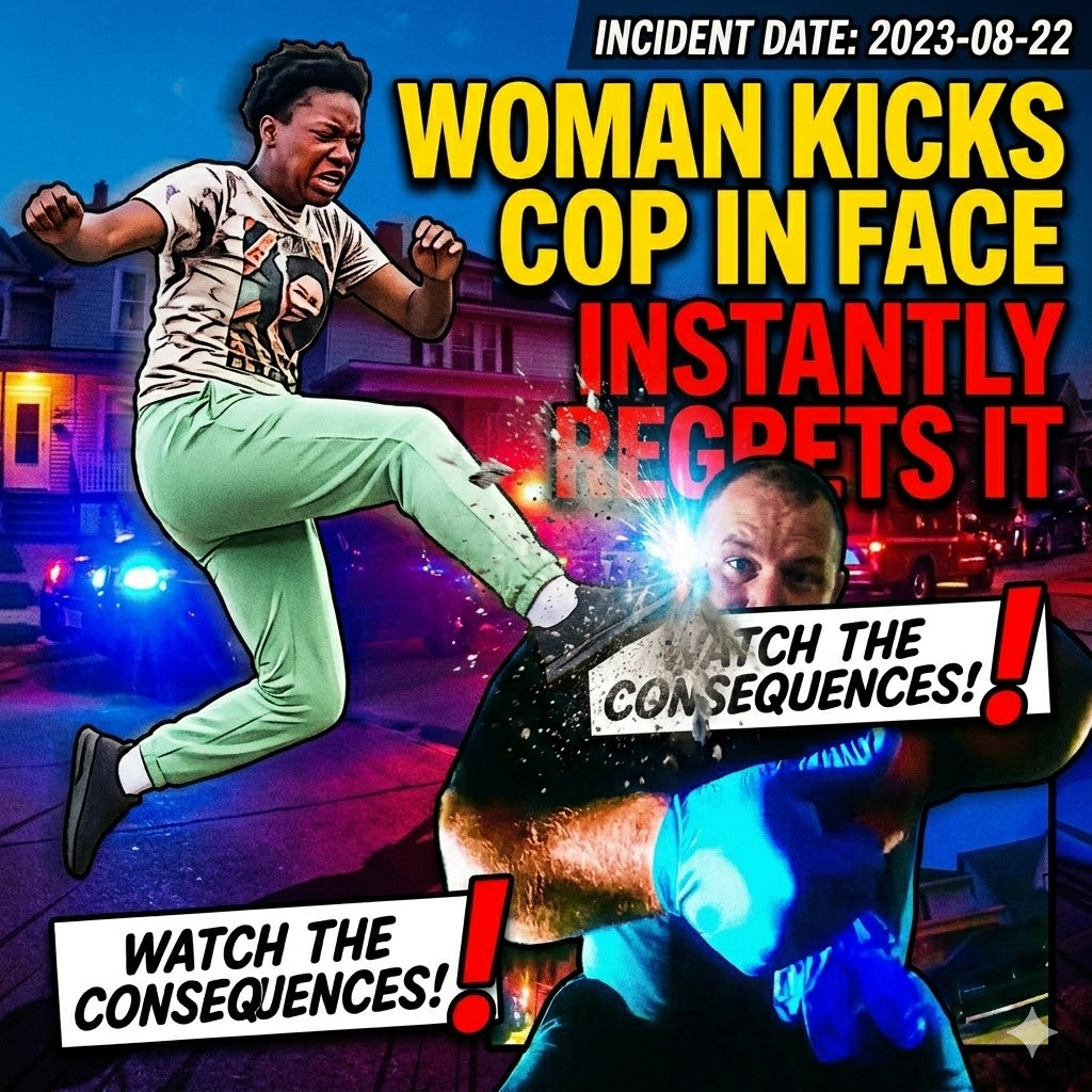 Woman Kicks Cop in Face, Instantly Regrets It