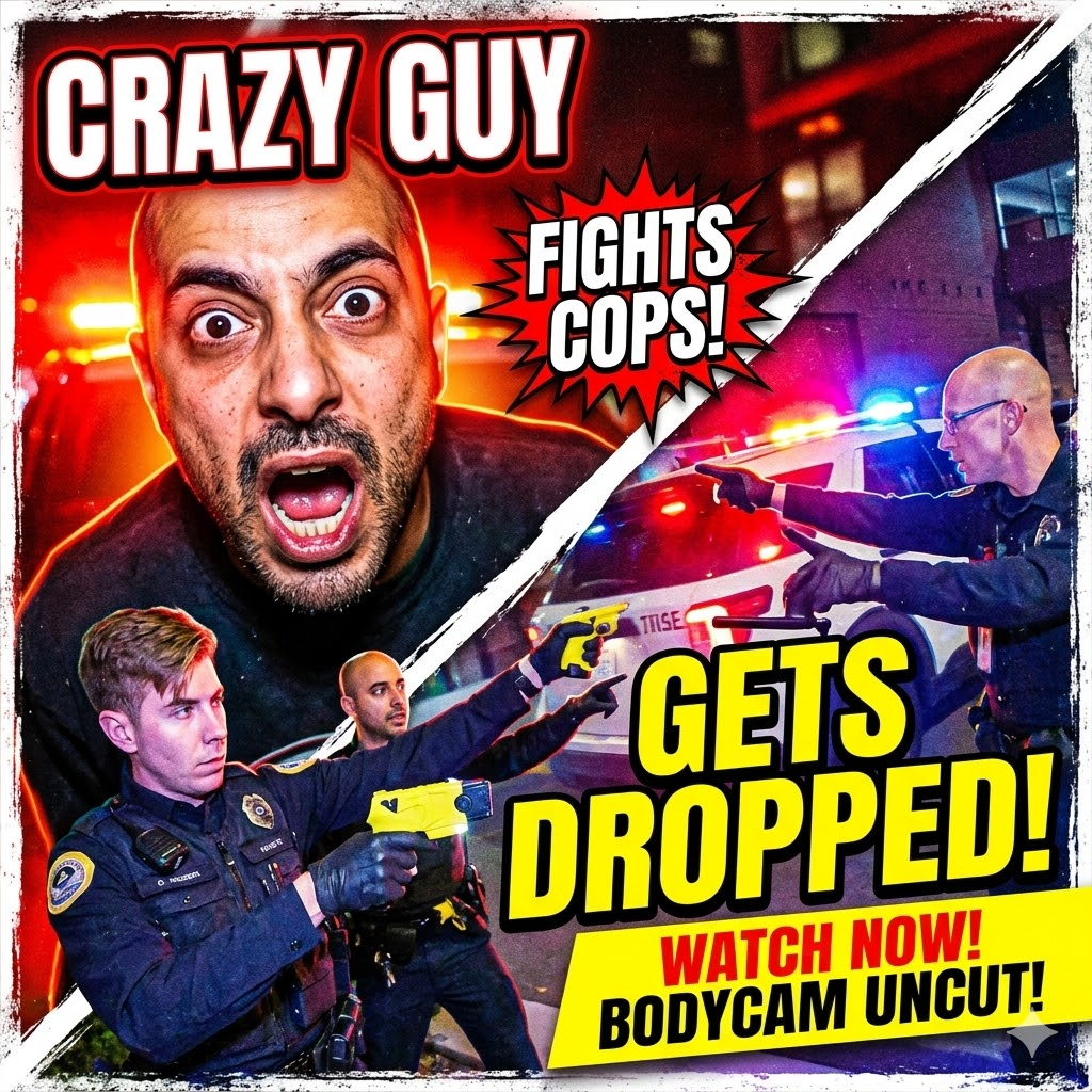 Crazy Guy Tries Fighting Police Officers But Gets Dropped