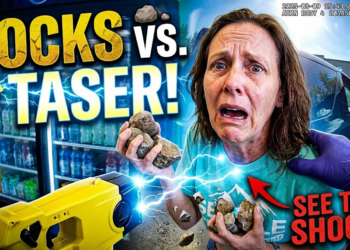 The Moment Woman Realizes Rocks Don’t Stop a Taser