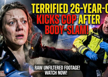 Terrified 26 Year Old Kicks Cop After Being Body-Slammed